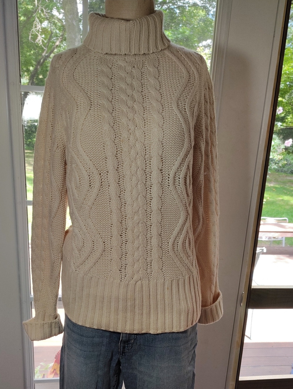 Saks Fifth Avenue Cream Cable Turtleneck Sweater